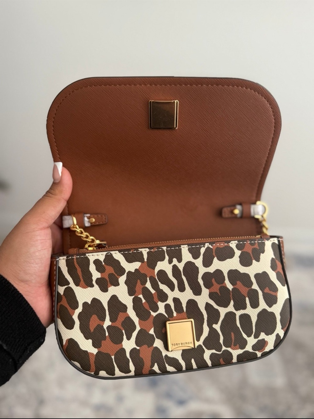 Tory Burch Leopard-Print Mini Top Handle Bag - Brown/White - Picture 5 of 11